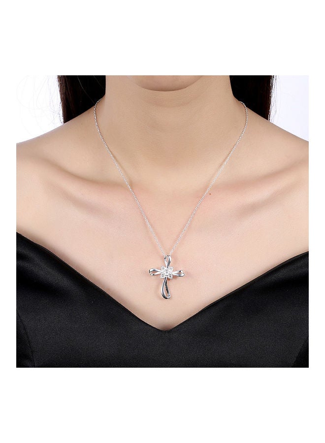 Perfii Rhodium Plated Ziron Studded Pendant Necklace - Image 3