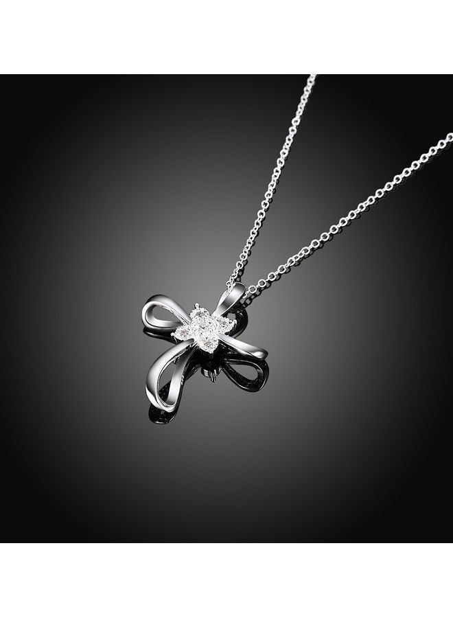 Perfii Rhodium Plated Ziron Studded Pendant Necklace - Image 5