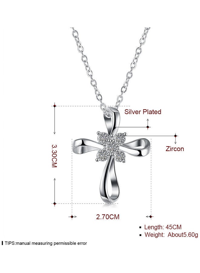 Perfii Rhodium Plated Ziron Studded Pendant Necklace - Image 2
