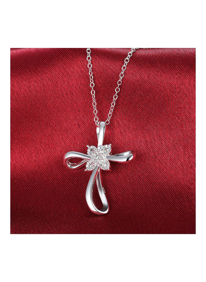 Perfii Rhodium Plated Ziron Studded Pendant Necklace - Image 4