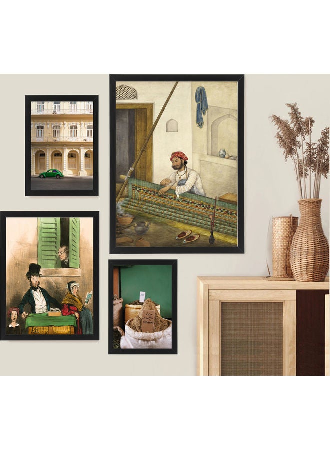 إكسسوارات بومة 4-Piece Vintage Classic Artwork Collection Poster with Frame Green 50 x 40cm 