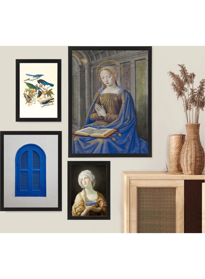 إكسسوارات بومة 4-Piece Vintage Classic Artwork Collection Poster with Frame Blue 50 x 40cm 