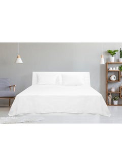 Hotel Linen Klub 3-Piece Flat Sheet With Pillowcases Set Cotton Blend White 240x260cm  - Image 3