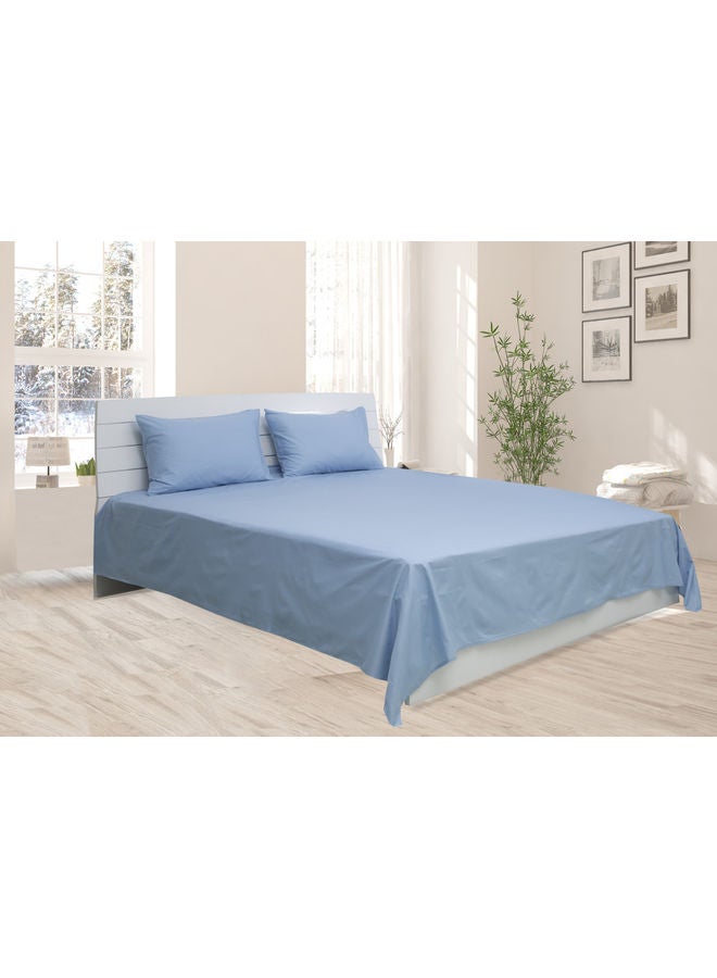 Hotel Linen Klub 3-Piece Flat Sheet With Pillowcases Cotton Blend Blue 200 x 240cm  - Image 1