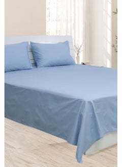 Hotel Linen Klub 3-Piece Flat Sheet With Pillowcases Cotton Blend Blue 200 x 240cm  - Image 2