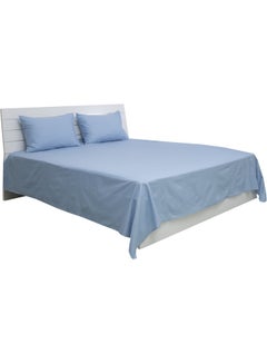 Hotel Linen Klub 3-Piece Flat Sheet With Pillowcases Cotton Blend Blue 200 x 240cm  - Image 4