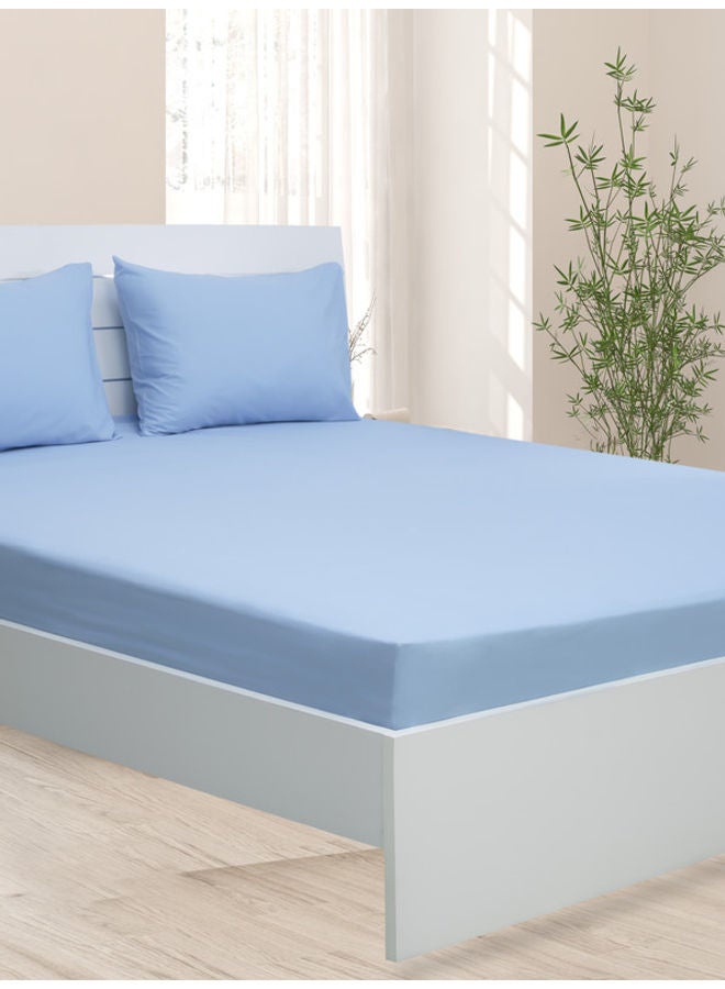 Princess 3-Piece Fitted Sheet And Pillowcases Set Cotton Blend Blue 180x200cm  - Image 2