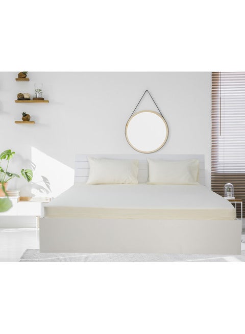 3-Piece Fitted Sheet And Pillowcases Set Cotton Blend Cream 200x200cm