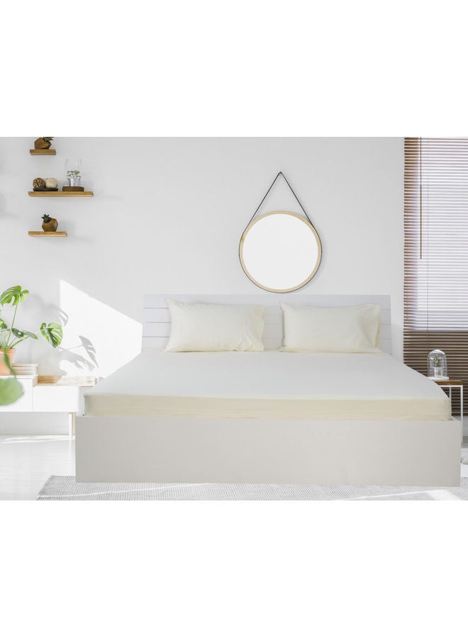 Hotel Linen Klub - 3-Piece Fitted Sheet And Pillowcases Set Cotton Blend Cream 180x200cm - Image 1