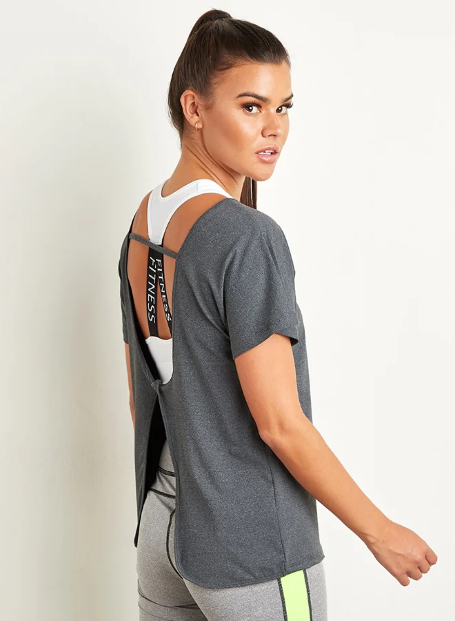 Closet By Styli Open Back Detail Relaxed Fit Yoga Top Grey