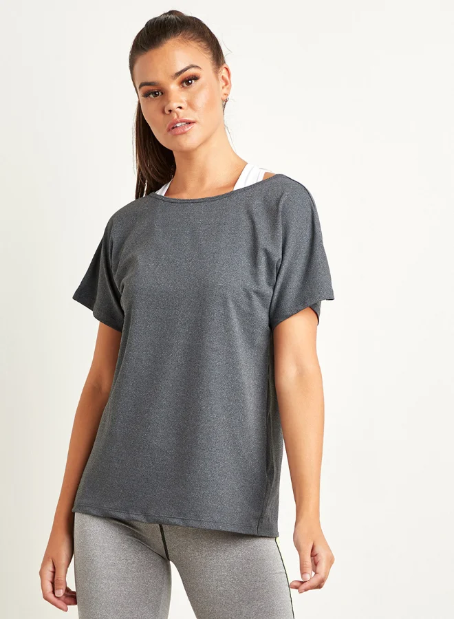 Closet By Styli Open Back Detail Relaxed Fit Yoga Top Grey