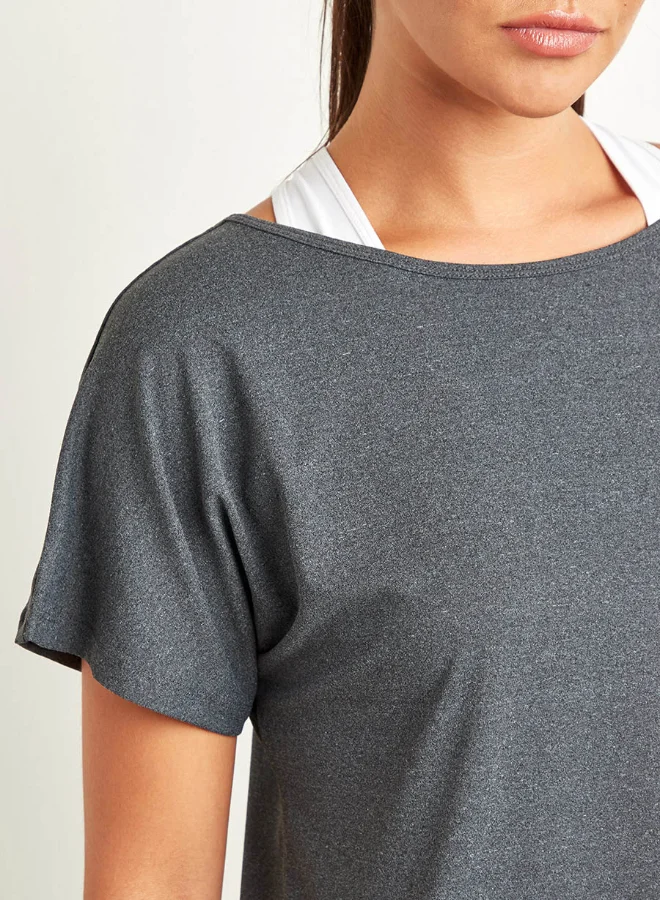 Closet By Styli Open Back Detail Relaxed Fit Yoga Top Grey
