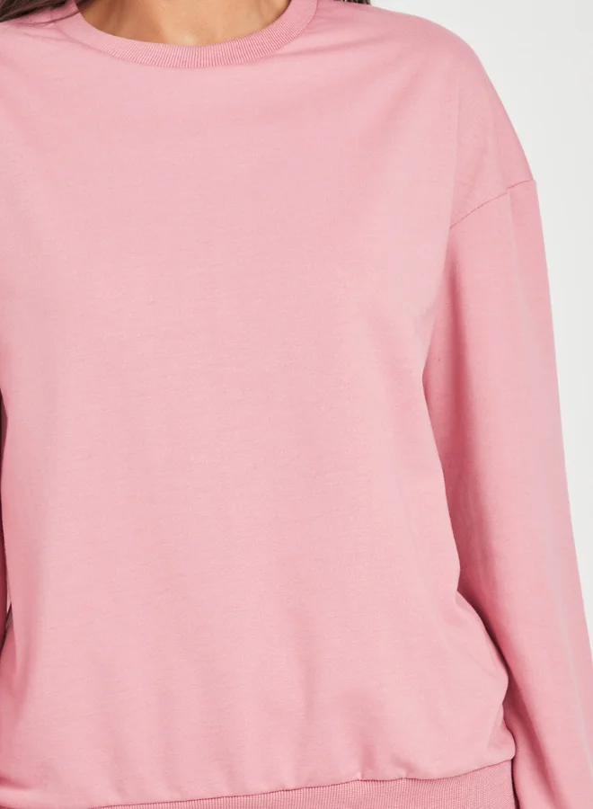 Closet By Styli Drop Shoulder Regular Length Sweatshirt Pink