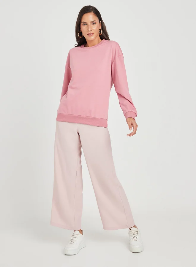 Closet By Styli Drop Shoulder Regular Length Sweatshirt Pink