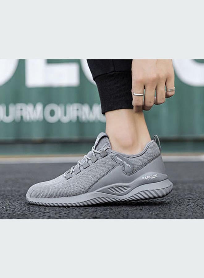 Winter Plush Korean Fashion Flying Mesh Detail Running Shoes Grey