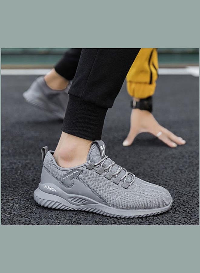 Winter Plush Korean Fashion Flying Mesh Detail Running Shoes Grey