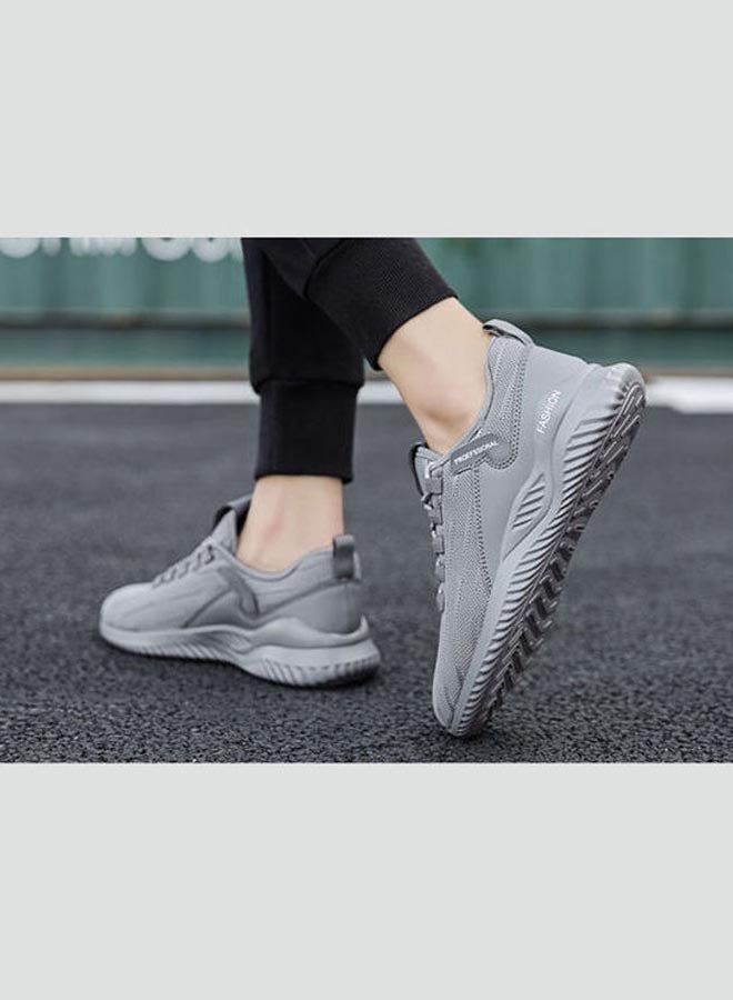 Winter Plush Korean Fashion Flying Mesh Detail Running Shoes Grey