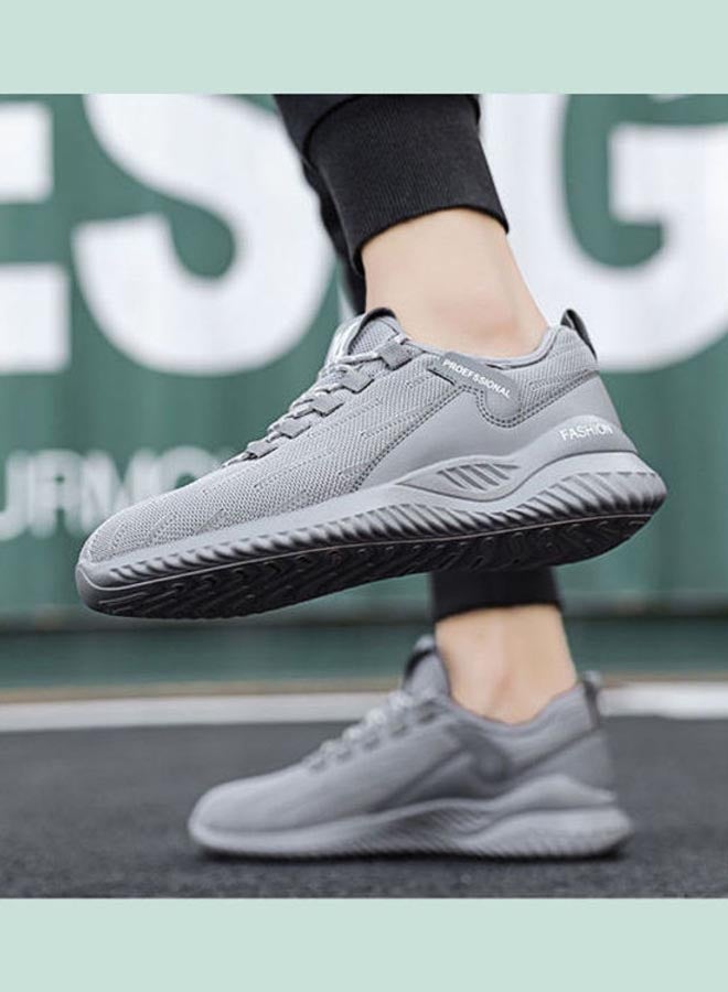 Winter Plush Korean Fashion Flying Mesh Detail Running Shoes Grey