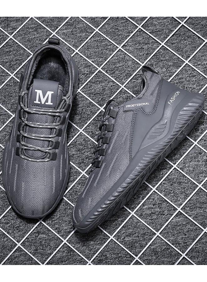 Winter Plush Korean Fashion Flying Mesh Detail Running Shoes Grey