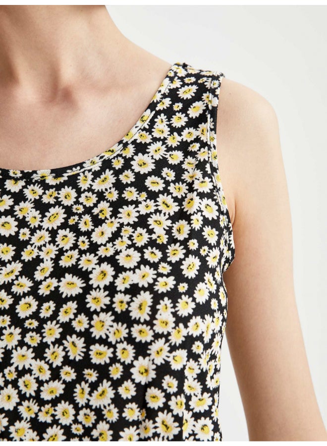 DeFacto Floral Printed Round Neck Sleeveless Dress Multicolour - Image 4