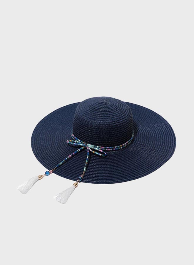 Beauenty Wide Brim Straw Hat Blue/White 