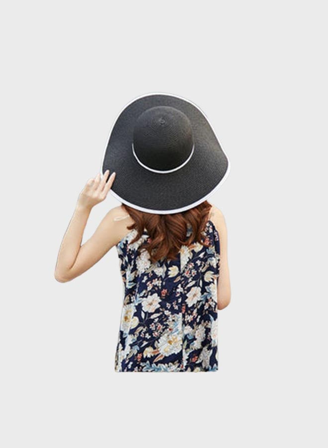 Beauenty Wide Brim Straw Hat Black/White