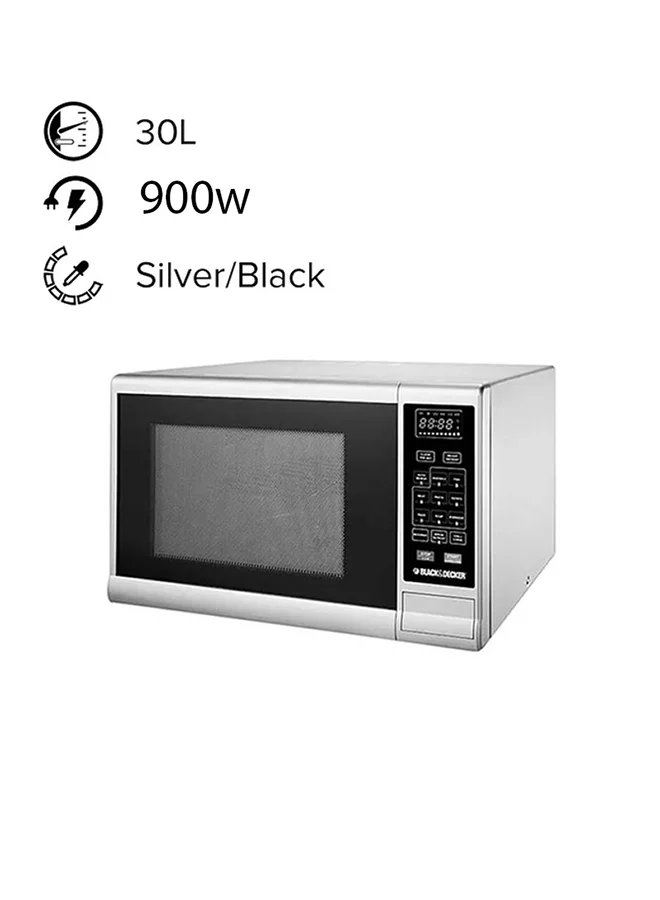 BLACK+DECKER Combination Microwave Oven with Grill, Auto Menu Function, 5 Microwave Power Levels, Efficient Defrost & Grill, Sleek Finish, 30 L 900 W MZ3000PG-B5 Silver/Black