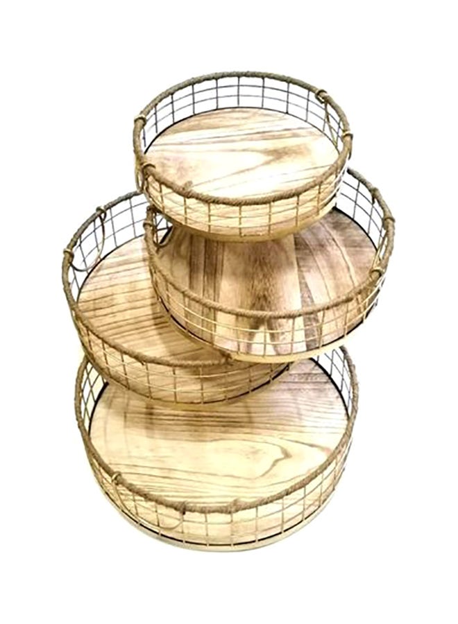 Creative - 4-Piece Wooden Flower Designed Tray Brown - Image 1