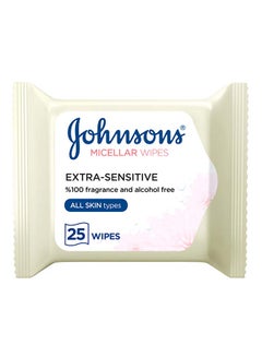 Johnson's JOHNSON’S Cleansing Facial Micellar Wipes, Extra-Sensitive, All Skin Types, Pack of 25 wipes White  - Image 1