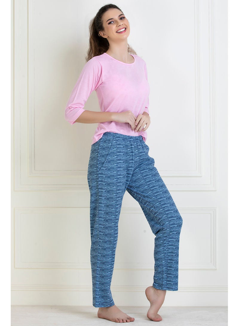 كلوفيا Chic Basic Top And Pyjama Set Pink/Blue - Image 3