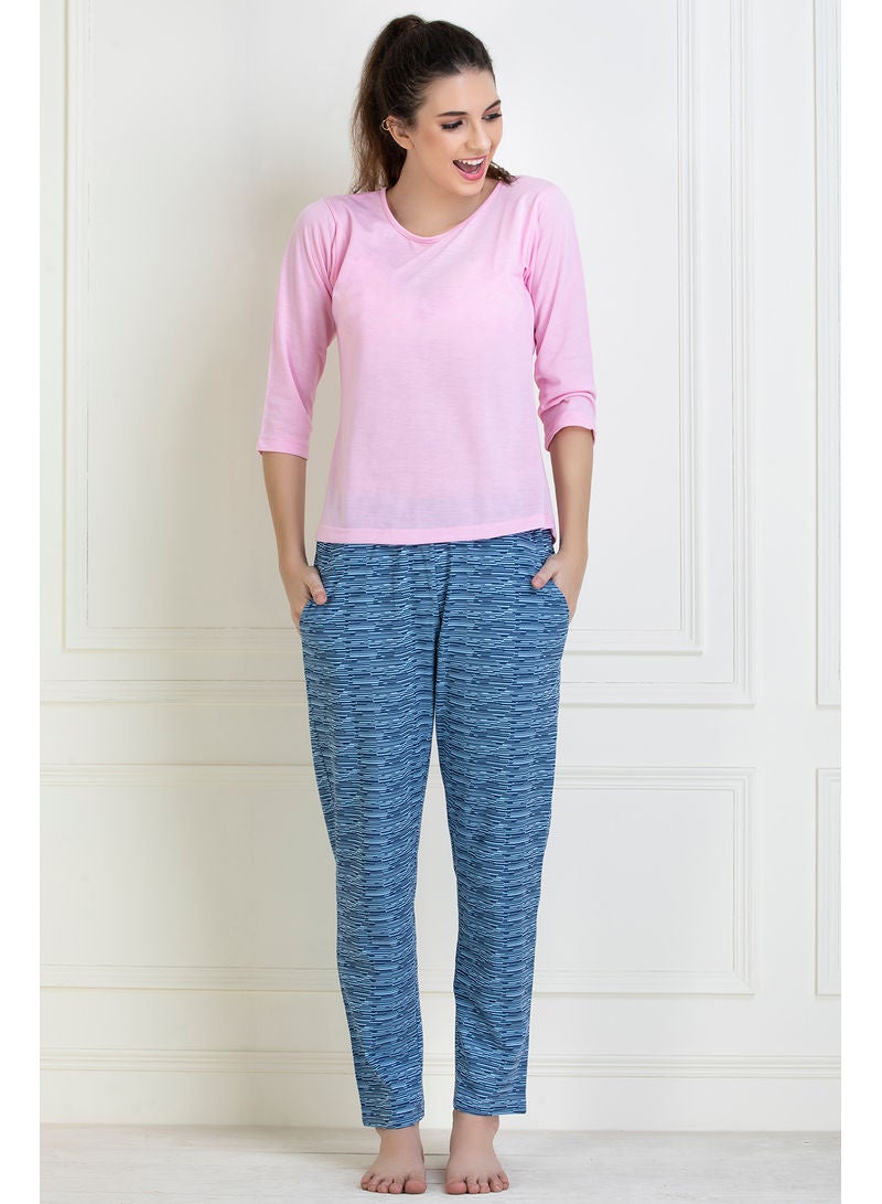 كلوفيا Chic Basic Top And Pyjama Set Pink/Blue - Image 1