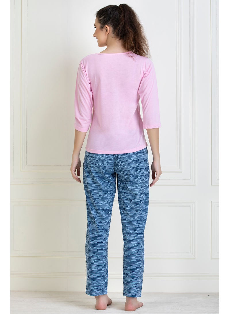 كلوفيا Chic Basic Top And Pyjama Set Pink/Blue - Image 2