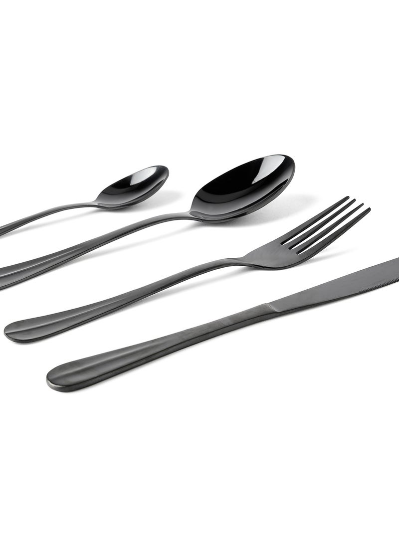 Noon East - 16 Pc Set 16 Piece Cutlery Set - Made Of Stainless Steel - Silverware Flatware - Spoons And Forks Set, Spoon Set - Table Spoons, Tea Spoons, Forks, Knives - Serves 4 - Design Black Flowrish Black Flowrish - Image 1