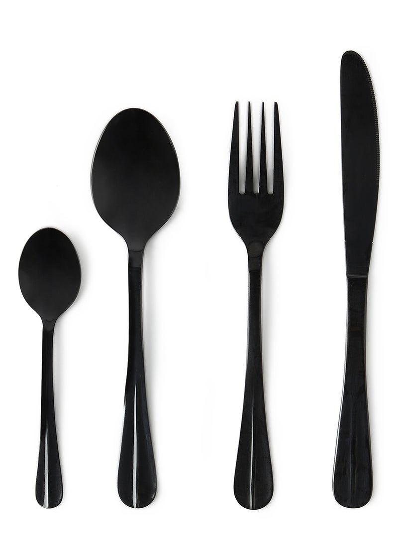 Noon East - 16 Pc Set 16 Piece Cutlery Set - Made Of Stainless Steel - Silverware Flatware - Spoons And Forks Set, Spoon Set - Table Spoons, Tea Spoons, Forks, Knives - Serves 4 - Design Black Flowrish Black Flowrish - Image 1