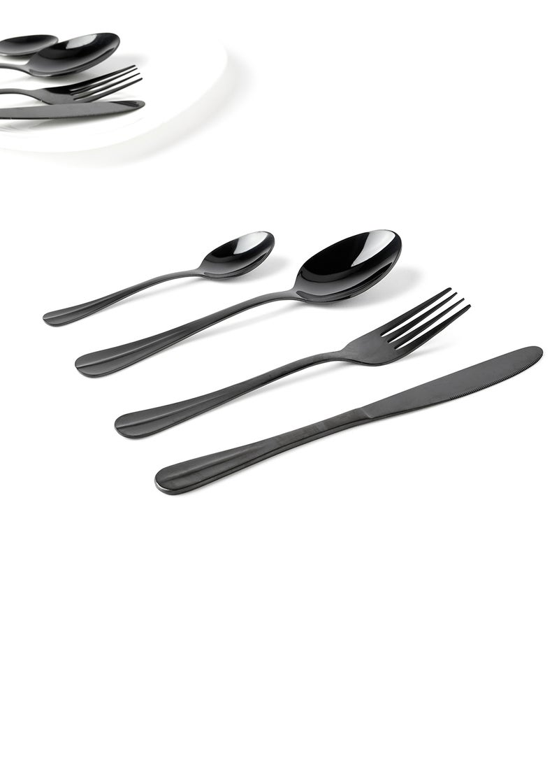 Noon East - 16 Pc Set 16 Piece Cutlery Set - Made Of Stainless Steel - Silverware Flatware - Spoons And Forks Set, Spoon Set - Table Spoons, Tea Spoons, Forks, Knives - Serves 4 - Design Black Flowrish Black Flowrish - Image 1