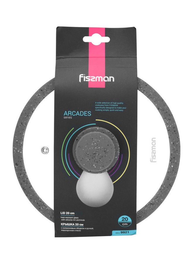 Fissman Glass Lid Arcades With Marbling Silicone Rim Grey 20cm  - Image 4