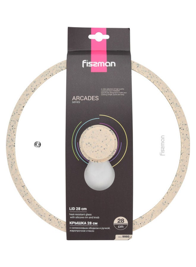 Fissman Glass Lid Arcades With Beige Silicone Rim Beige 28cm  - Image 2