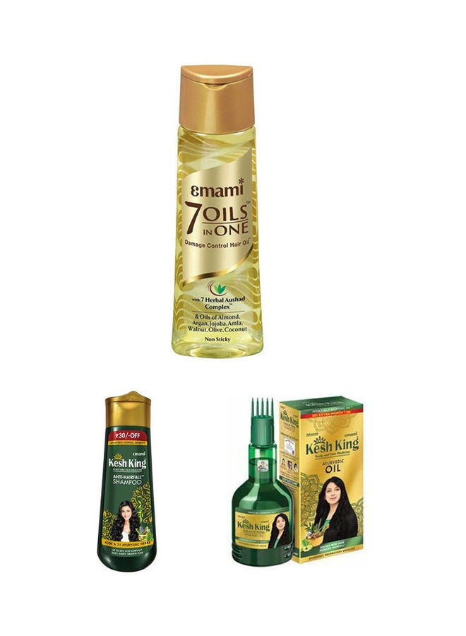 emami 7-In-1 Hair Oil With Kesh King Scalp Hair Medicine Ayurvedic Oil Green And Anti Hairfall Shampoo Yellow 200ml 