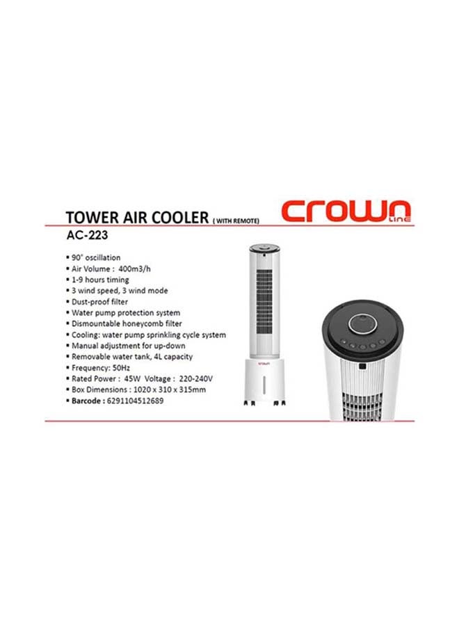 Crownline - Tower Air Cooler Machine 4 L 45 W AC-223 White/Black - Image 1