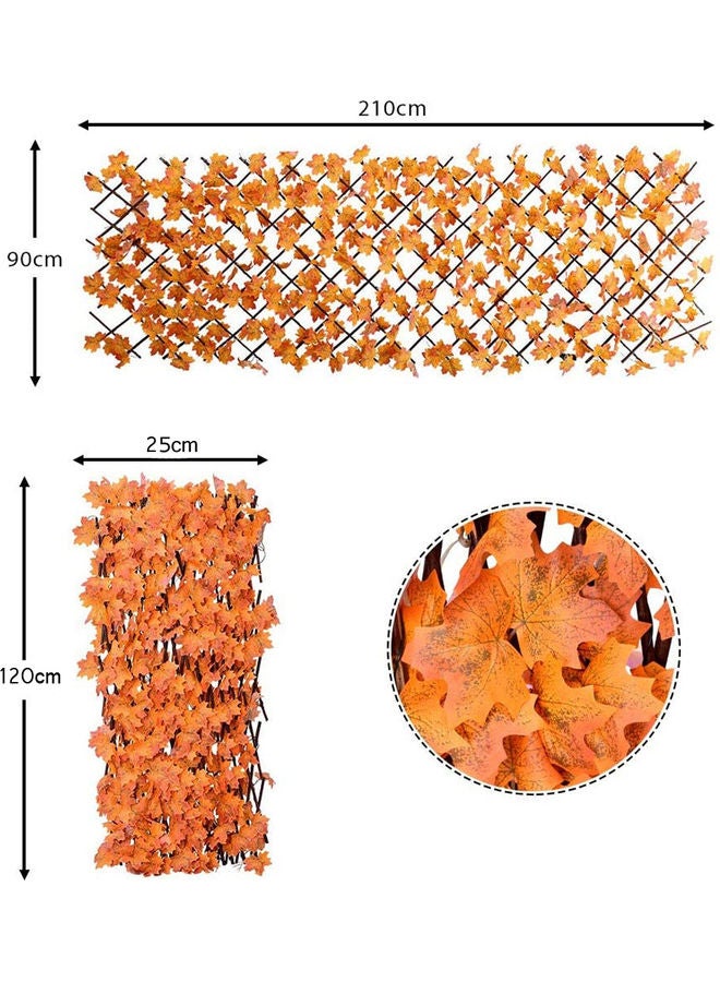 LINGWEI 4-Piece Expandable Faux Fencing Panel With Artificial Leaves Orange 120x25x3cm - Image 2