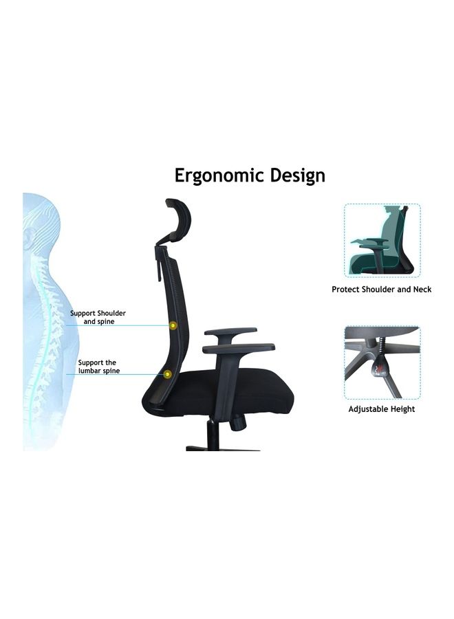 ماهاماي Back Mesh Office Chair Lumbar Support With Headrest Black 52x52x104cm - Image 3