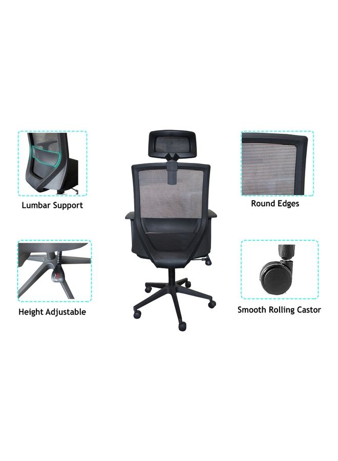 ماهاماي Back Mesh Office Chair Lumbar Support With Headrest Black 52x52x104cm - Image 5