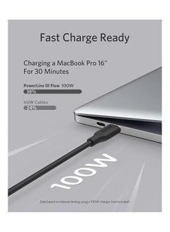 آنكر كابل باور لاين III فلو بمنفذ USB C إلى USB C بقدرة 100 وات ومنفذ USB 2.0 لجهاز ماك بوك برو 2020 وآي باد برو 2020 وآي باد آير وجالاكسي S20 وبيكسل وسويتش وإل جي لون أسود.  - Image 3