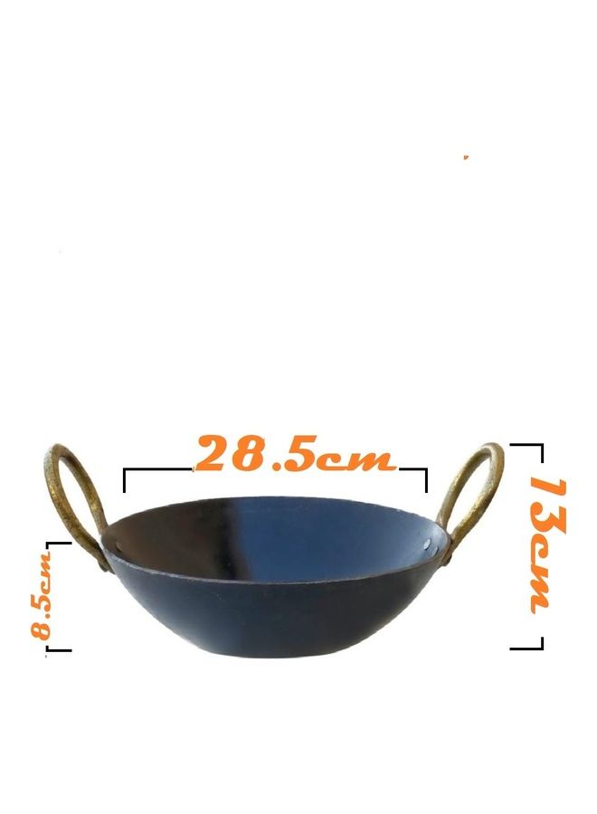 TAJ Iron Flat Bottom Deep Kadai/Wok Black 28.5cm - Image 2
