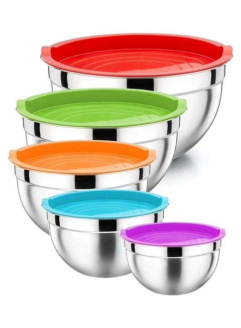 طقم أوعية سلطة مع غطاء من 5 قطع متعدد الألوان 28سم