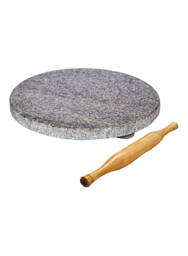 Ayda Granite Stone Board And Wodden Rolling Pin Chakla -Belan Black 25cm 