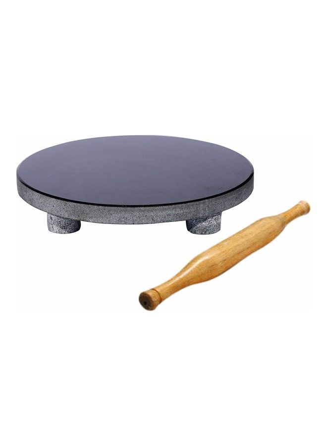 Ayda Granite Stone Board And Wooden Rolling Pin Chakla -Belan Black 