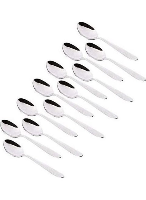 12-Piece Stainless Steel Spoon Set Silver 20cm