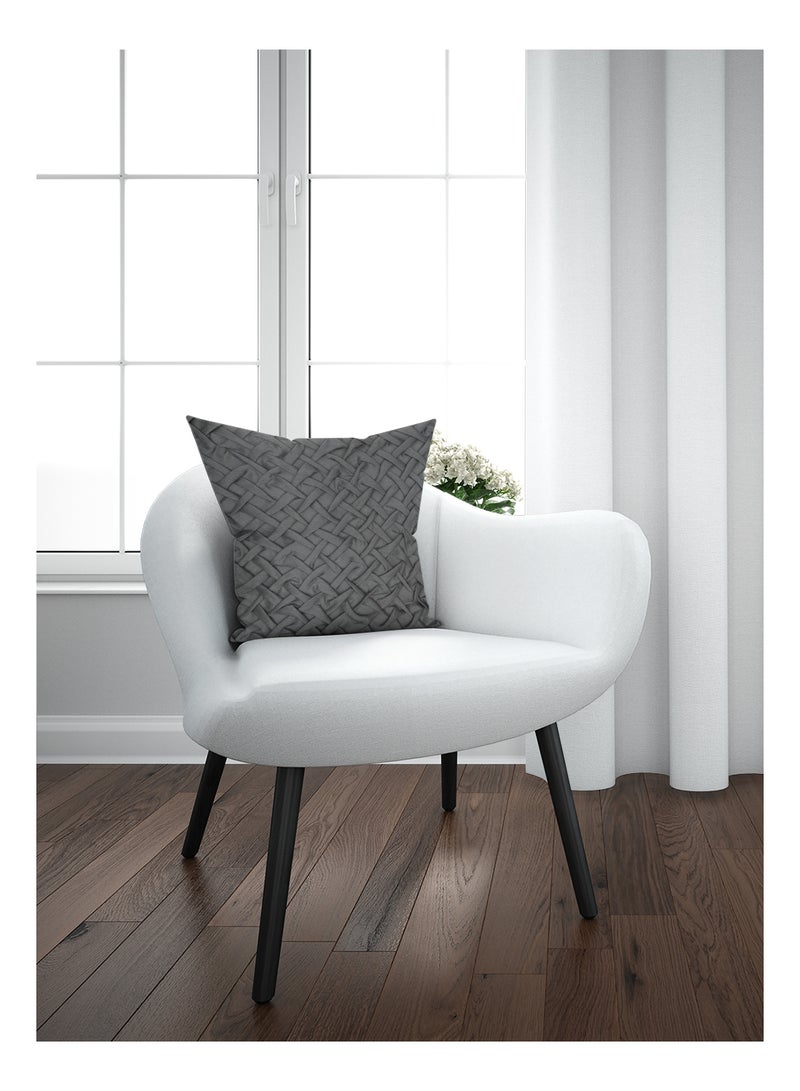 هوم تاون غطاء وسادة ديكور مطرزة بتفاصيل مكشكشة وبحشوة قابلة للإزالة رمادي داكن 45x45cmسم - Image 1