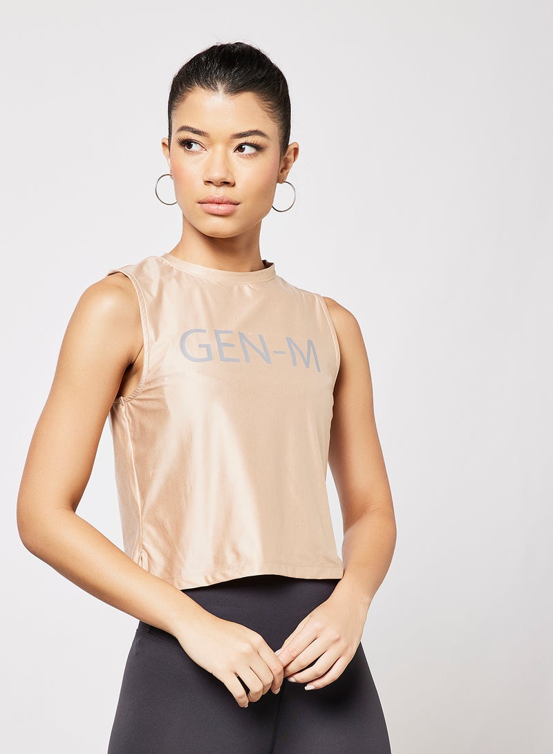 Sivvi x GenM - Logo Crop Tank Top Beige - Image 1